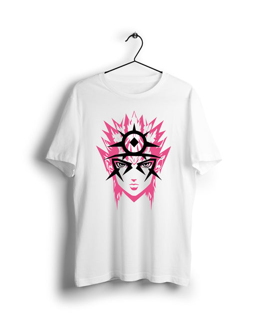 Minimalist Naruto Logo Tee: Pink & Black Elegance - Digital Graphics Basic T-shirt White