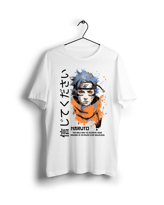 Naruto Watercolor Dreams Tee: Inspiring Text  in English & Japanese - Digital Graphics Basic T-shirt White