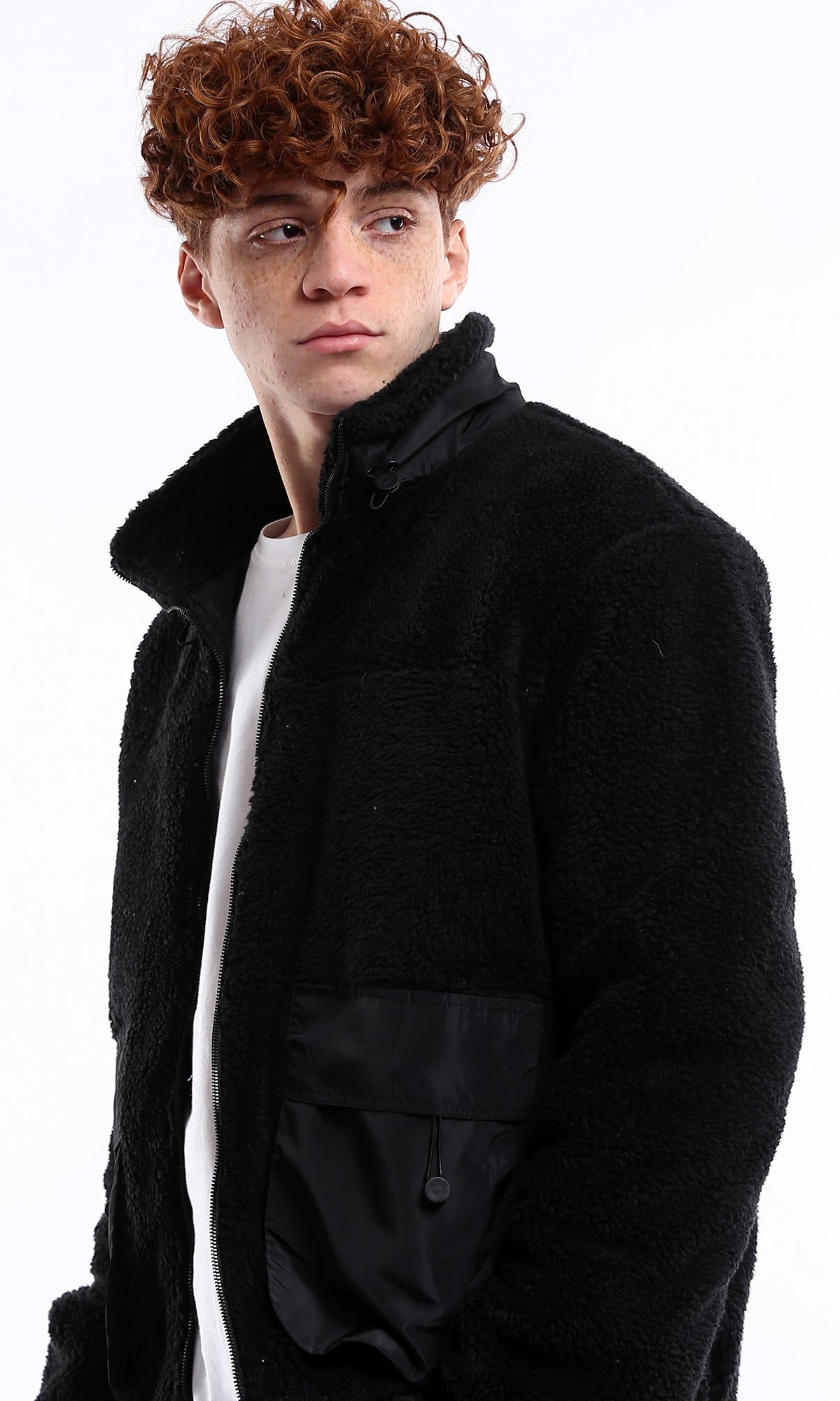 O174754 Black Wool Jacket With Adjustable Stand Collar