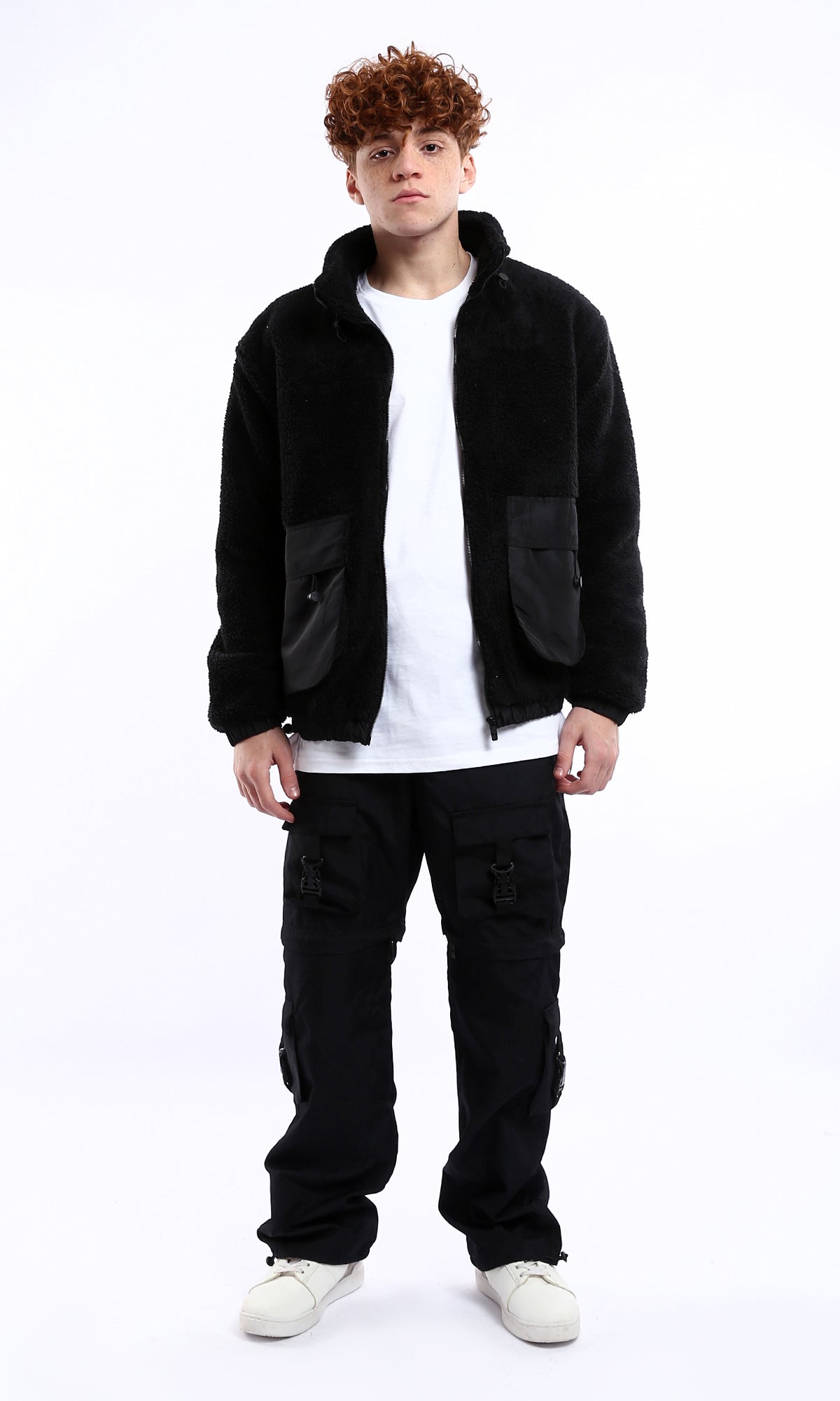 O174754 Black Wool Jacket With Adjustable Stand Collar