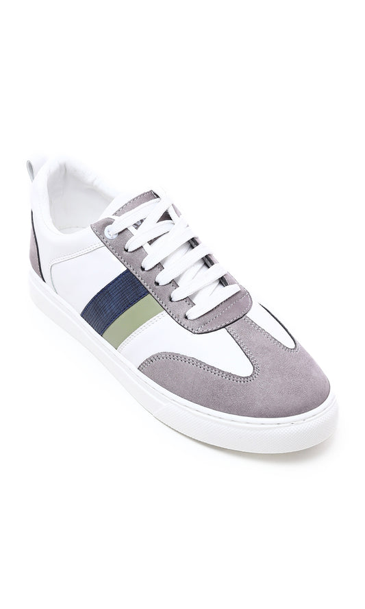 O176721 Round Toecap Lace Up Casual Shoes - White, Green & Grey