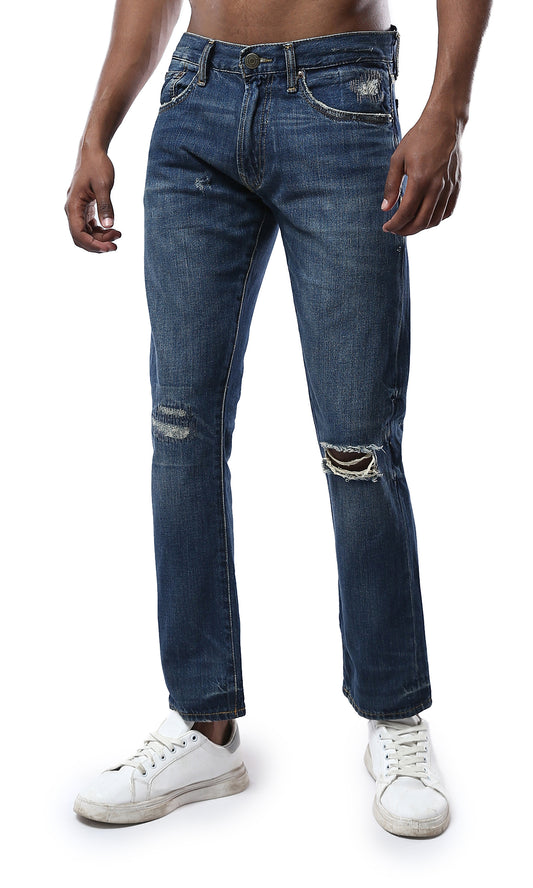 O178111 Standard Blue Regular Leg Jeans With Front Ripped
