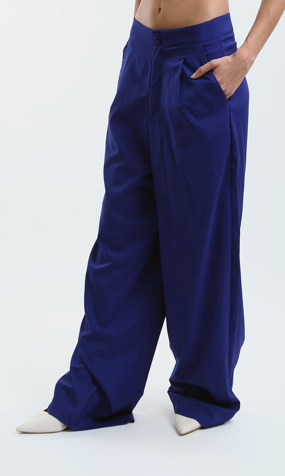 O178607 Royal Blue Stylish Wide Leg Pants With Two Buttons