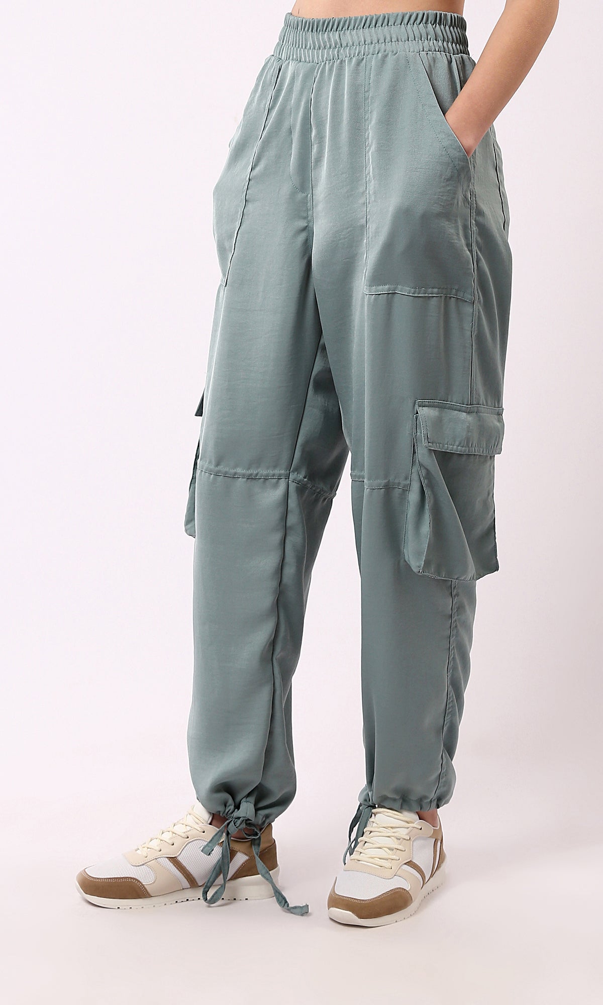 O179139 Casual Mint Jogger Pants With Multiple Pockets