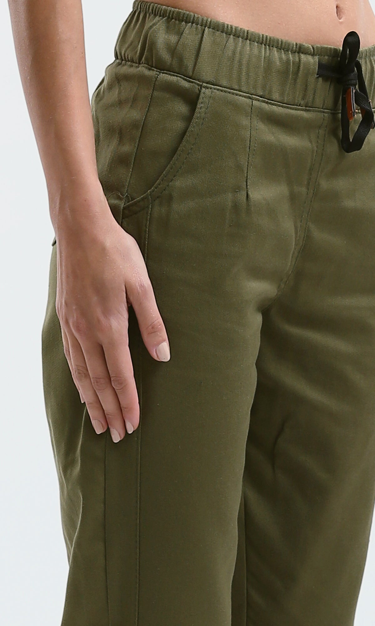 O179589 Solid Olive Pants With Elastic Waist