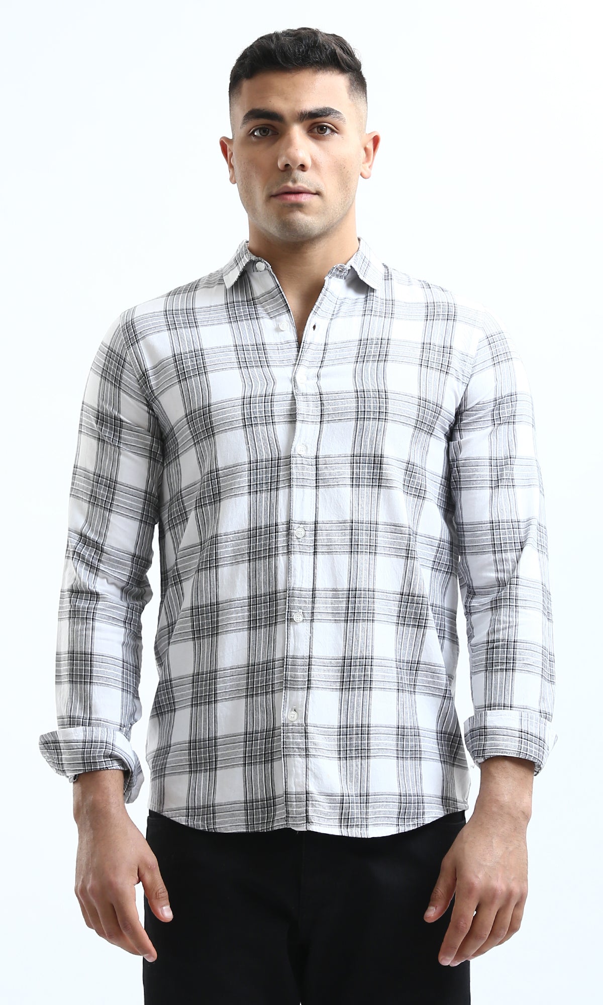 O179980 Cotton Grey & White Tartan Summer Shirt