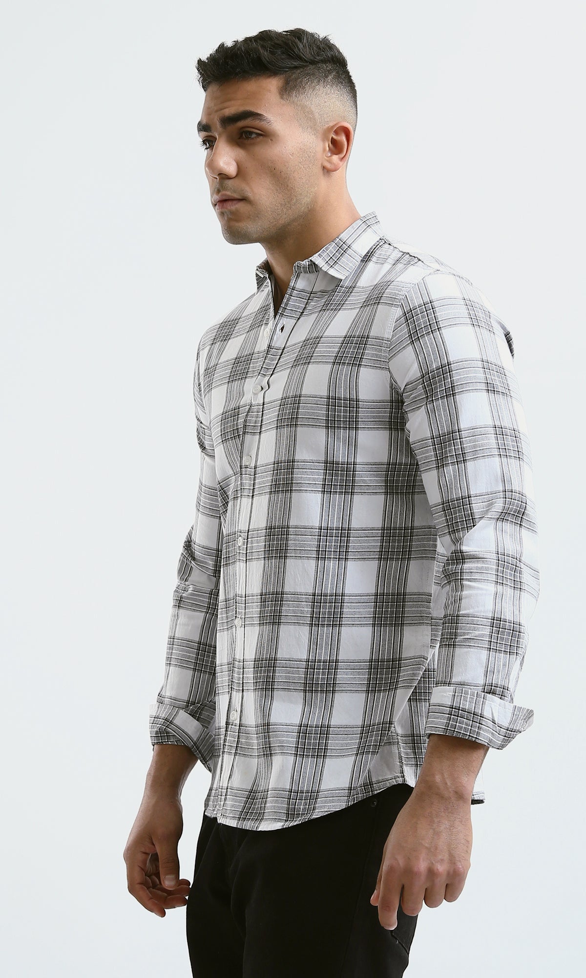 O179980 Cotton Grey & White Tartan Summer Shirt