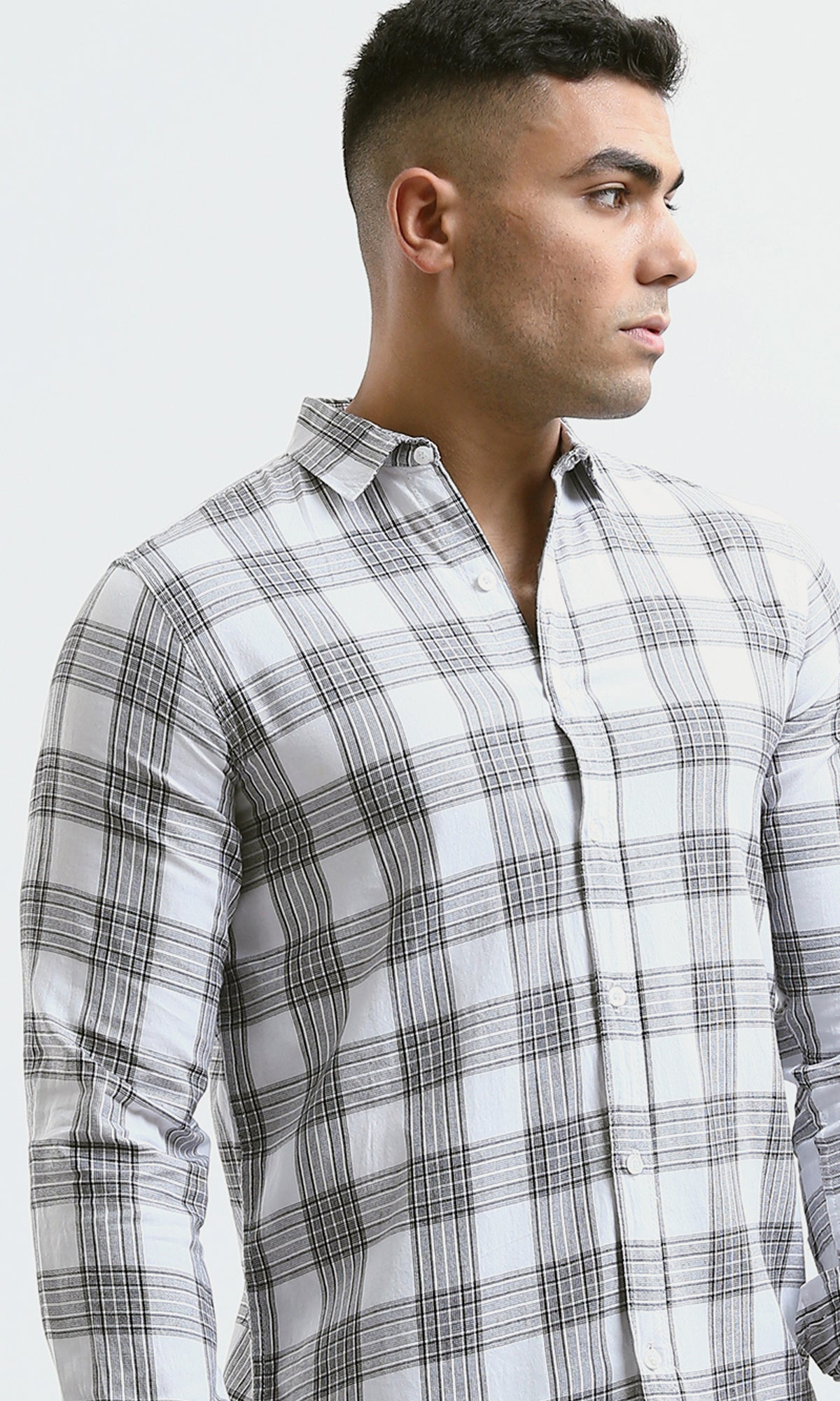 O179980 Cotton Grey & White Tartan Summer Shirt