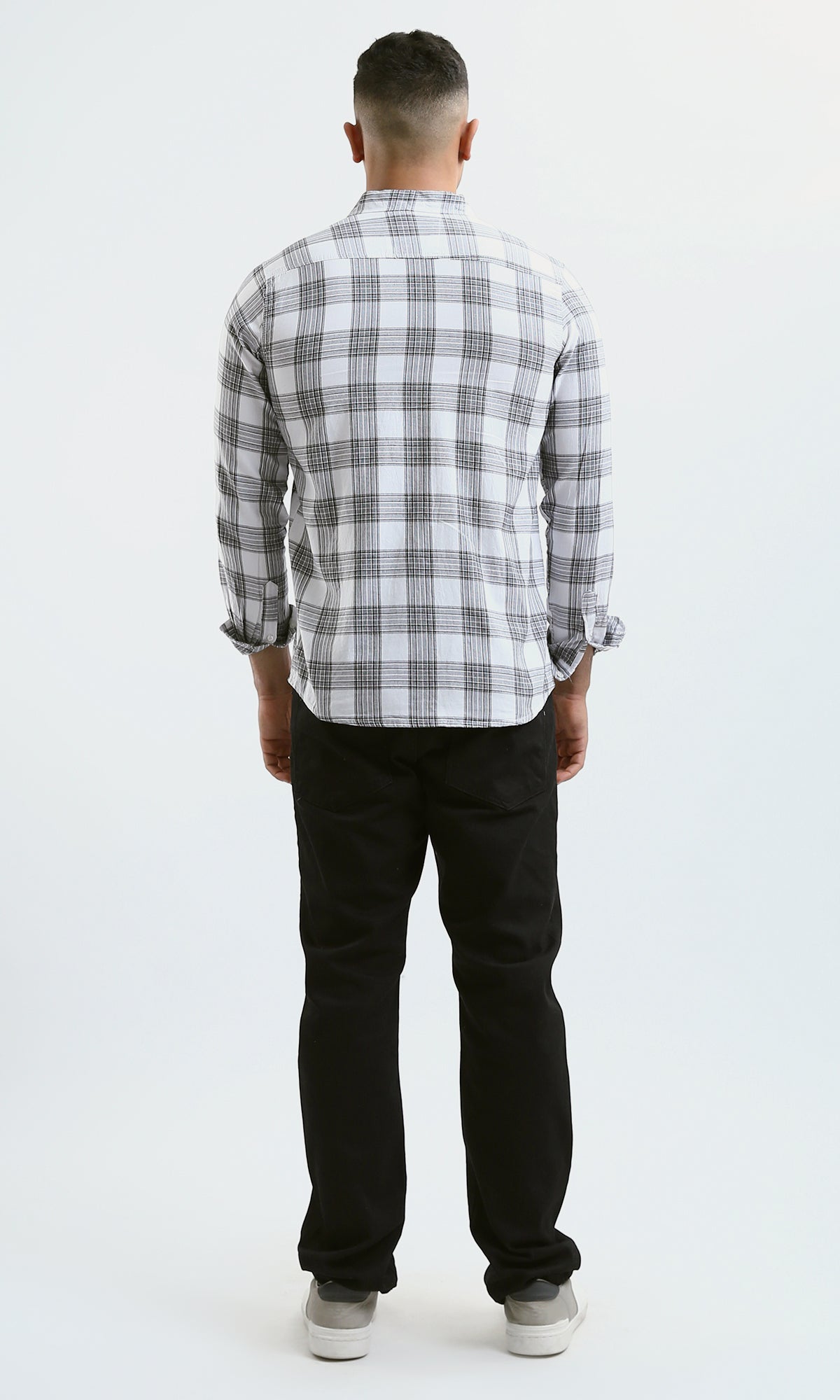 O179980 Cotton Grey & White Tartan Summer Shirt