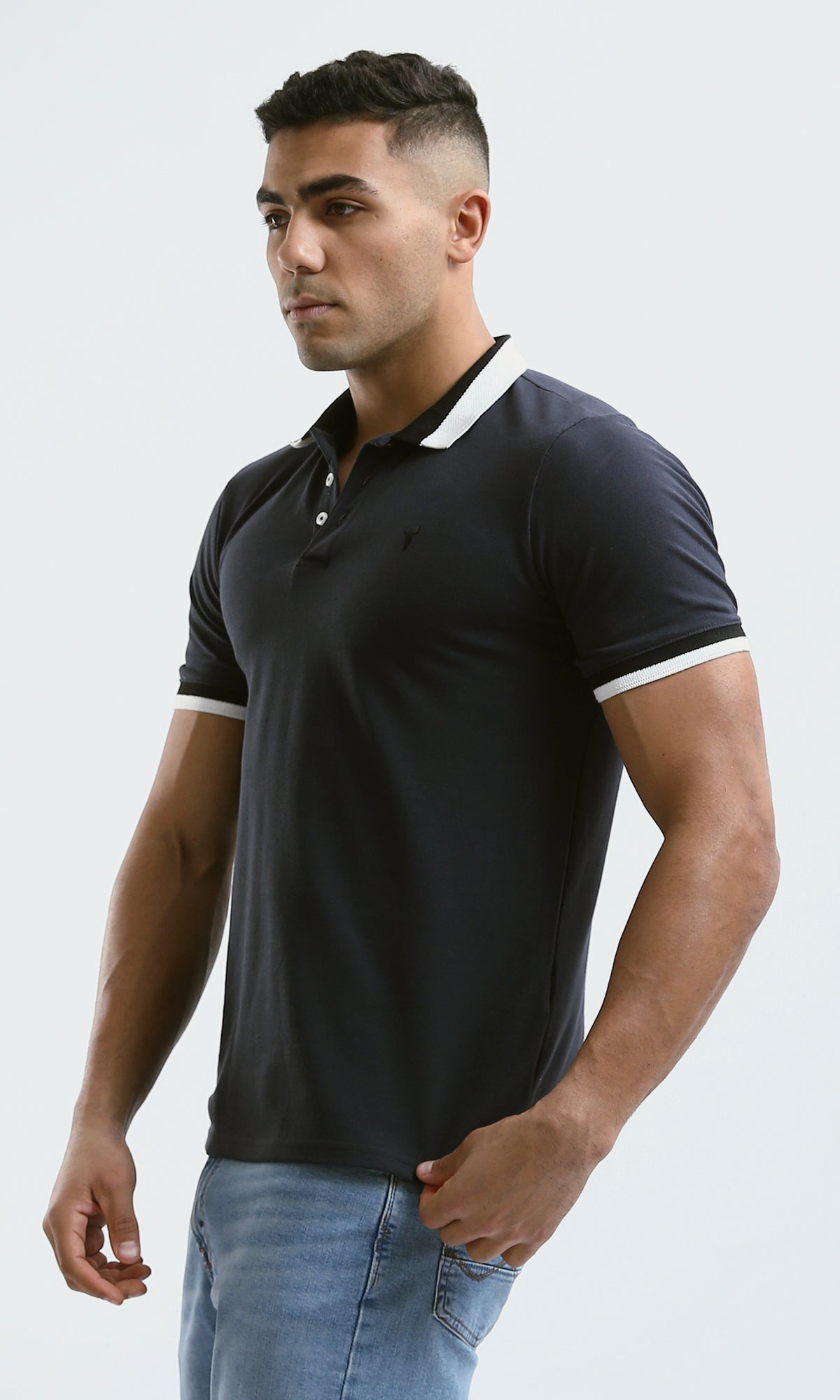 O180818 Short Sleeves Elegant Dark Grey Polo Shirt