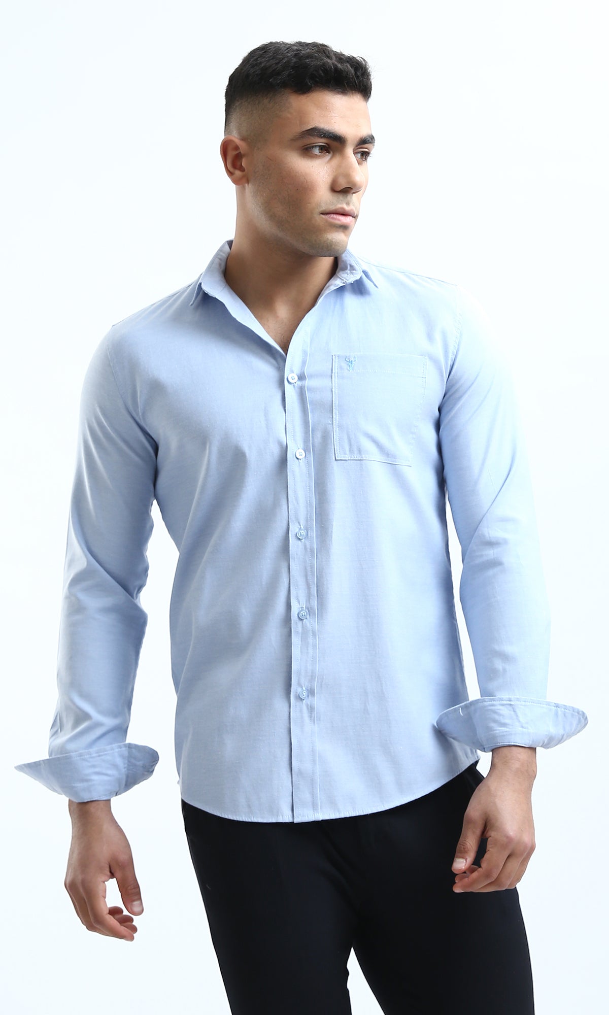 O180993 Solid Long Sleeves Light Blue Shirt