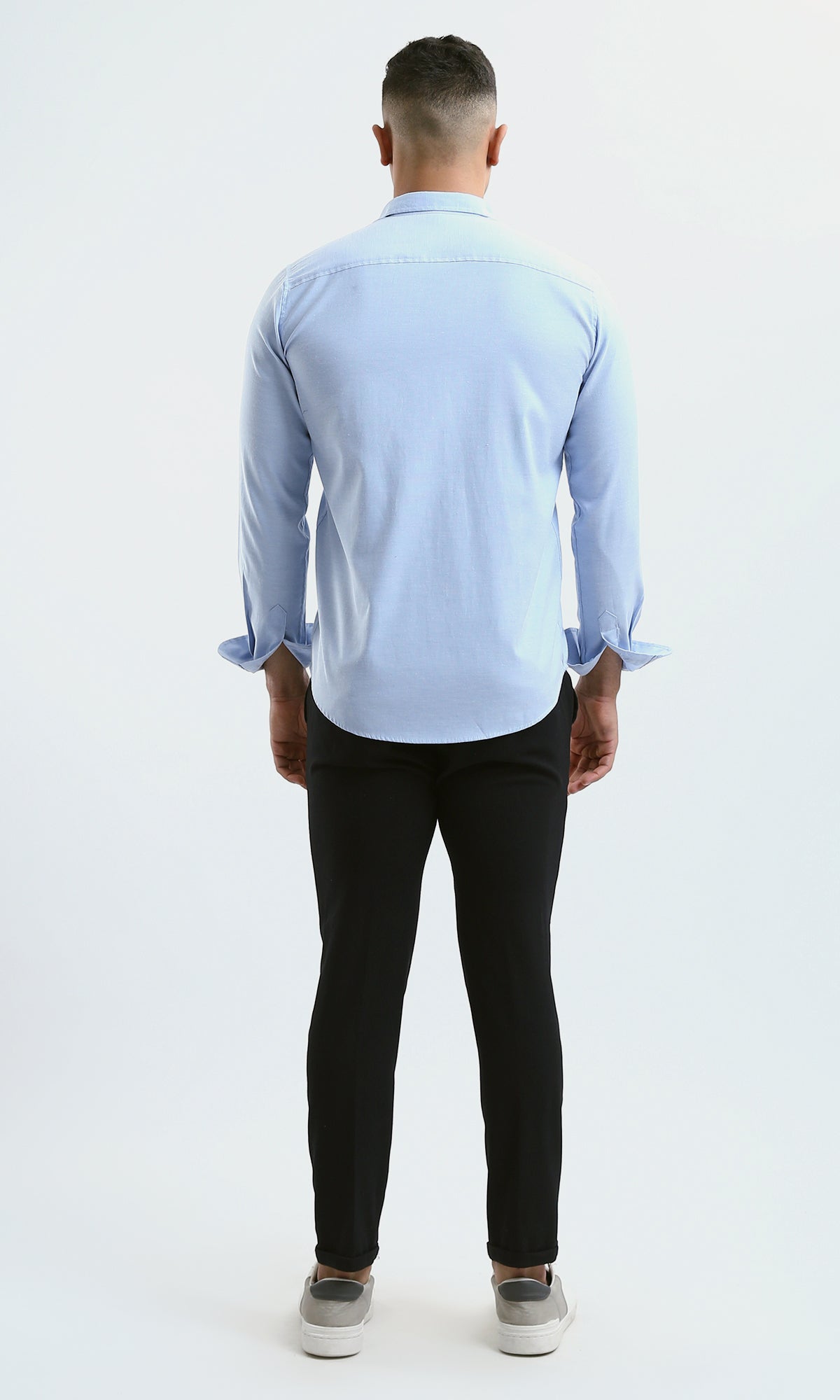 O180993 Solid Long Sleeves Light Blue Shirt