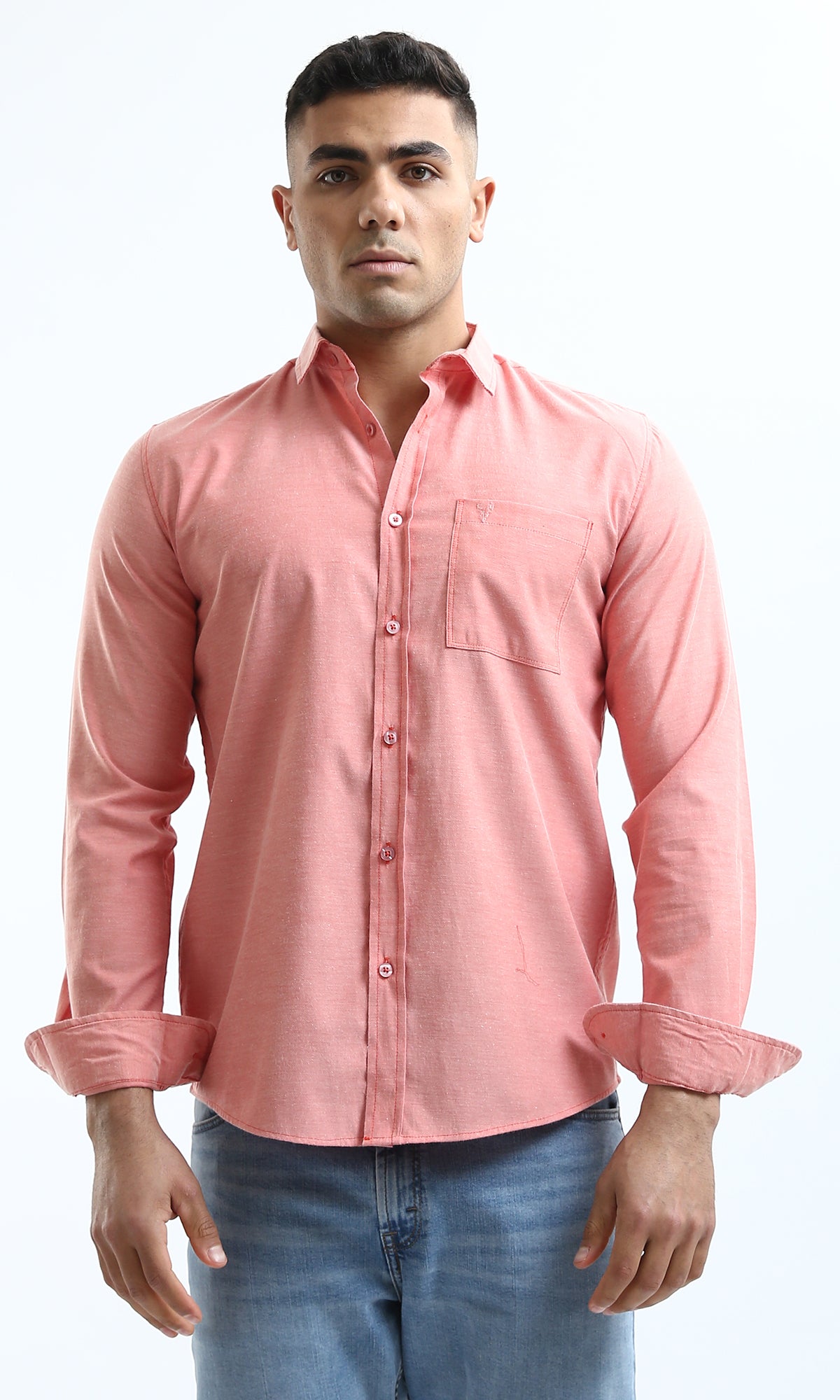 O181000 Solid Coral Orange Shirt With Front Pocket