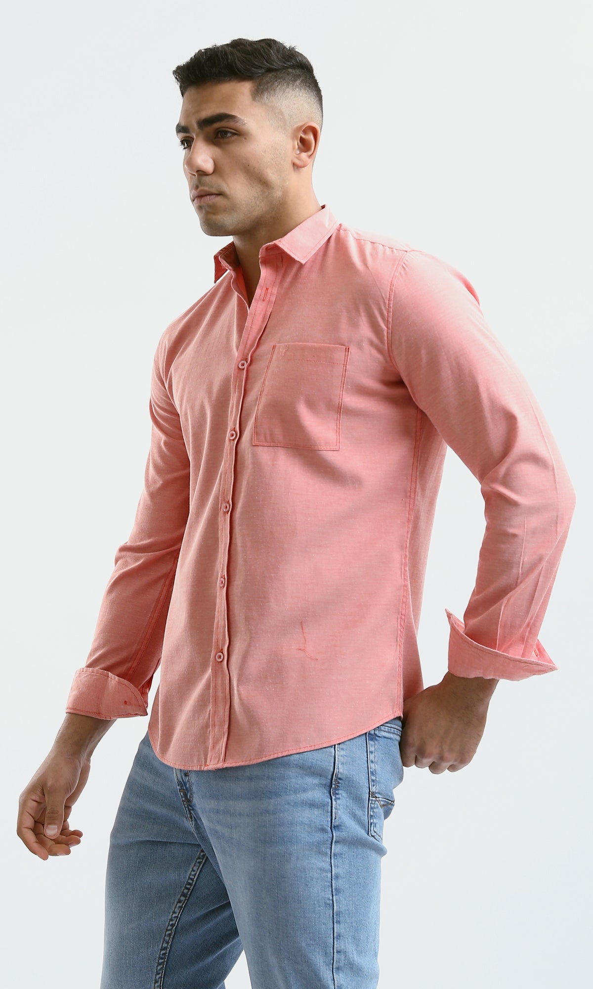 O181000 Solid Coral Orange Shirt With Front Pocket