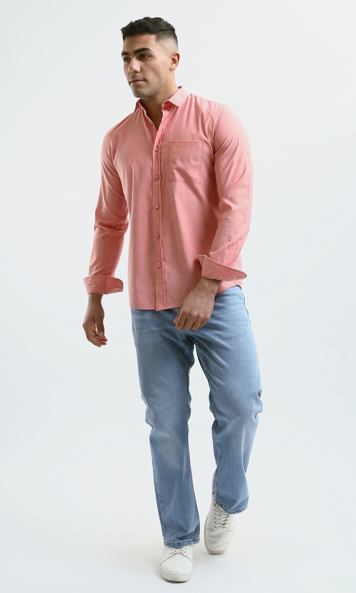 O181000 Solid Coral Orange Shirt With Front Pocket