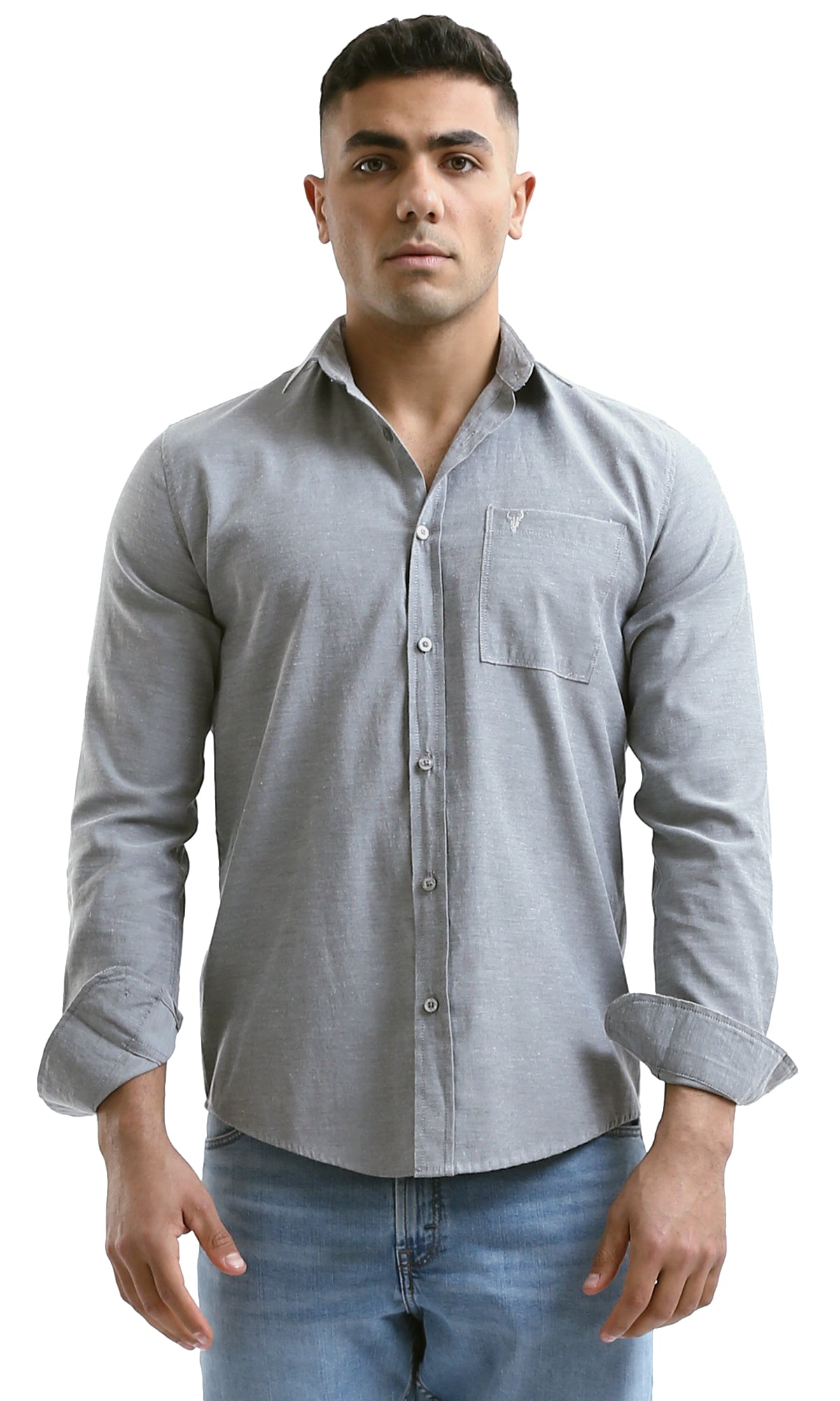 O181002 Full Buttons Regular Fit Casual Grey Shirt