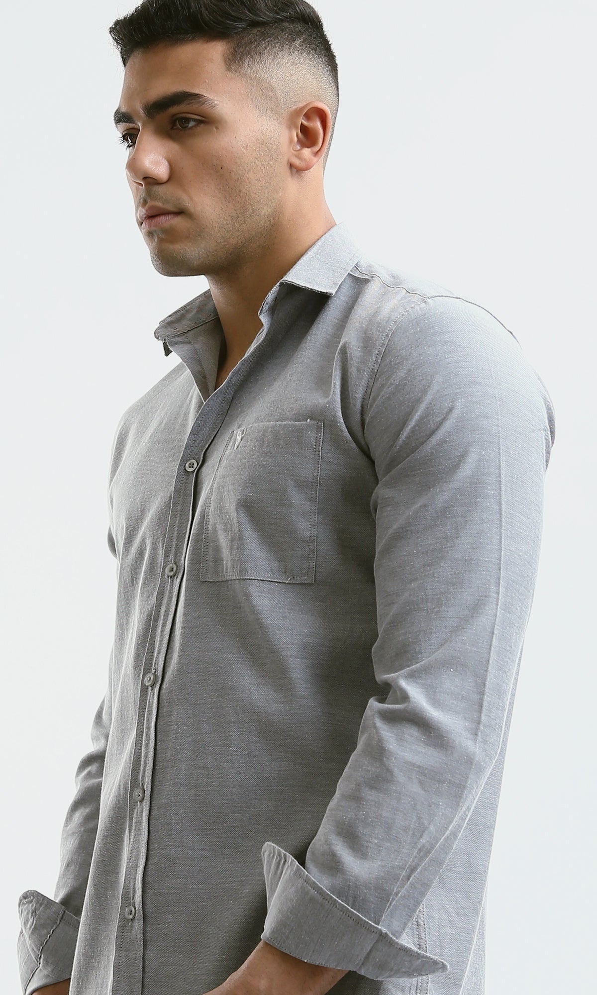 O181002 Full Buttons Regular Fit Casual Grey Shirt