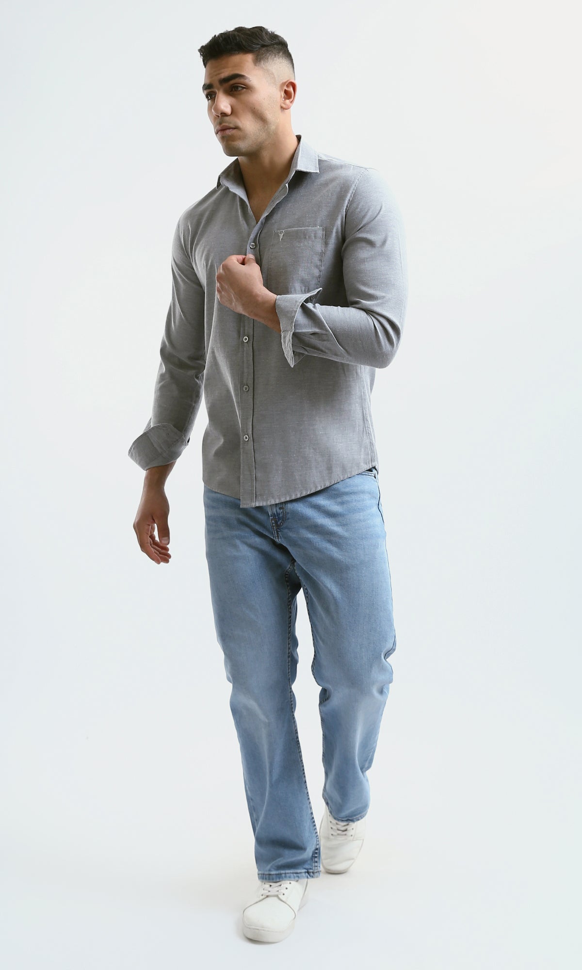 O181002 Full Buttons Regular Fit Casual Grey Shirt