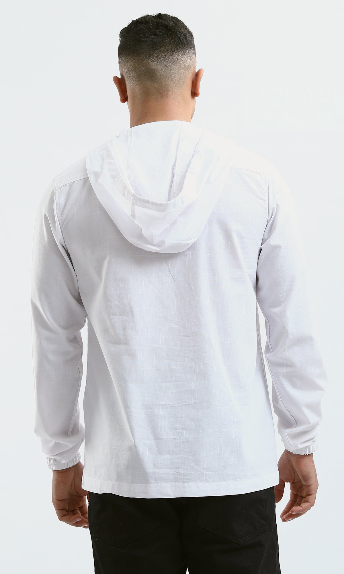 O181018 Slip On Rayon White Hoodie With Elastic Cuffs