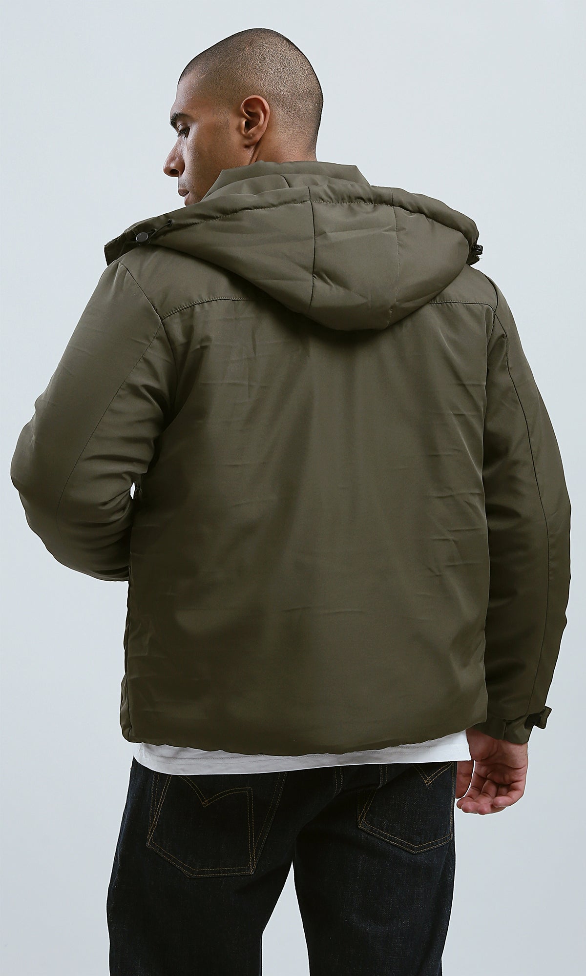 O181761 Dark Olive Zipped Jacket With Detachable Hoody