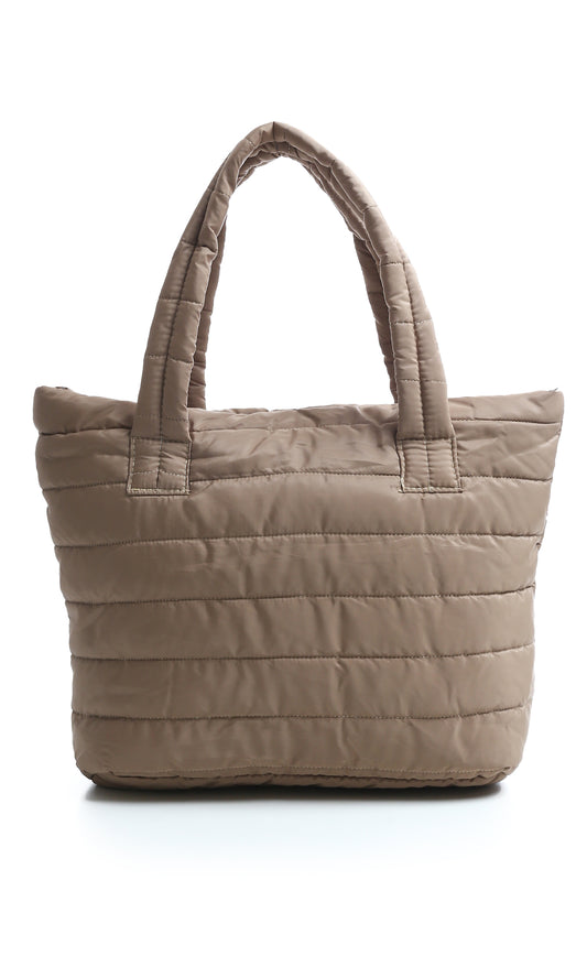 O181884 Zipped Casual Dark Beige Quilted Hand-Bag