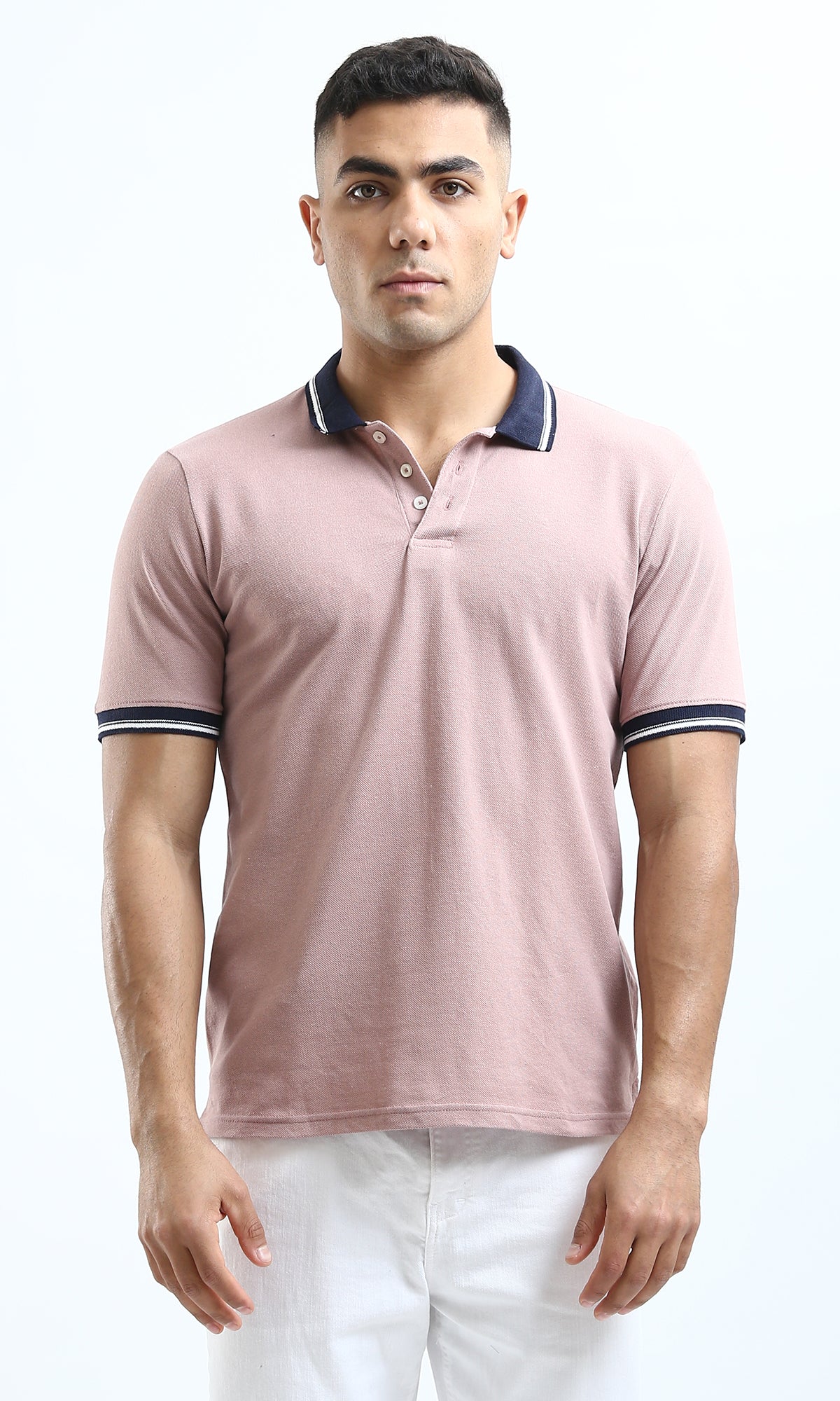 O189607 Nude Pink Solid Polo Shirt With Classic Collar