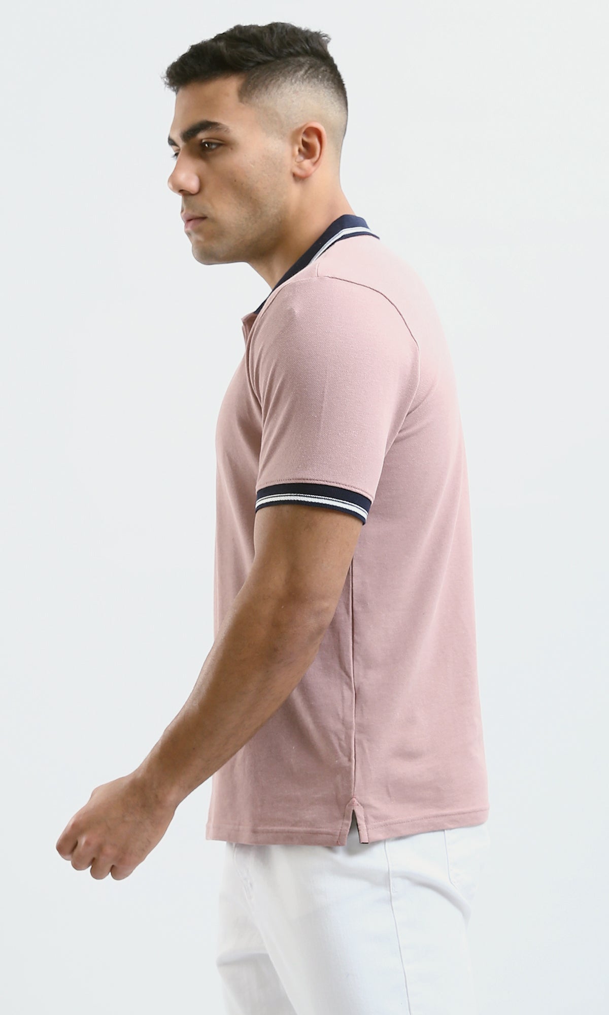 O189607 Nude Pink Solid Polo Shirt With Classic Collar