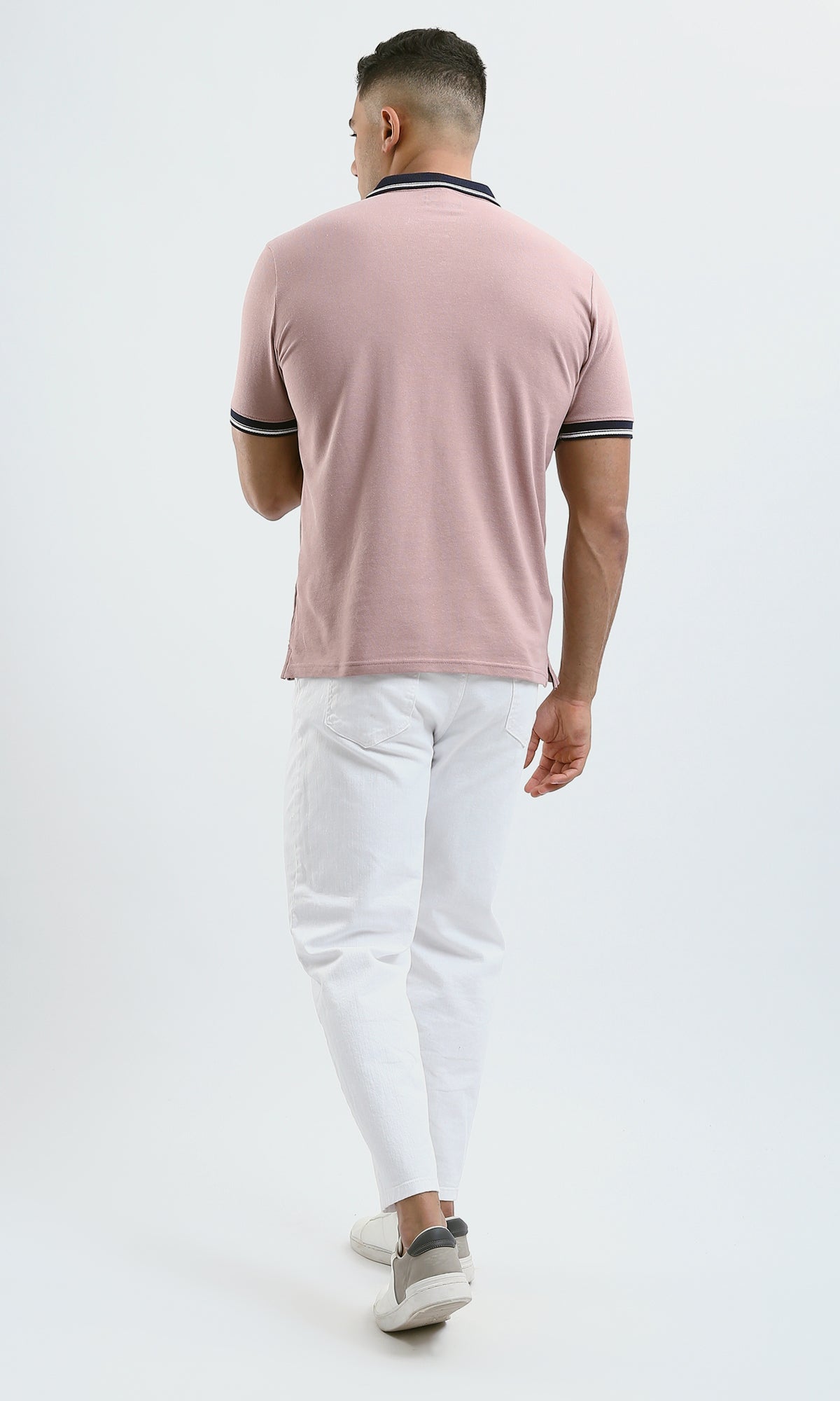 O189607 Nude Pink Solid Polo Shirt With Classic Collar