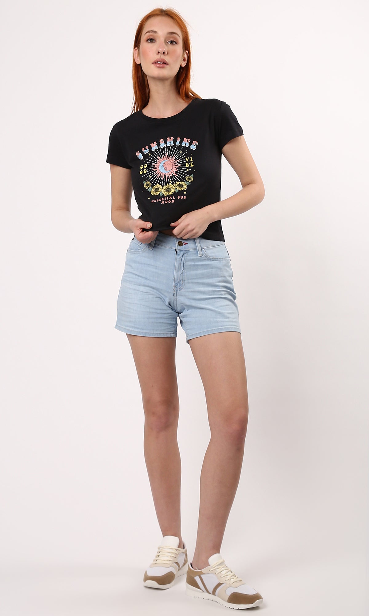 O190277 Feminine Ice Blue Summer Denim Shorts 