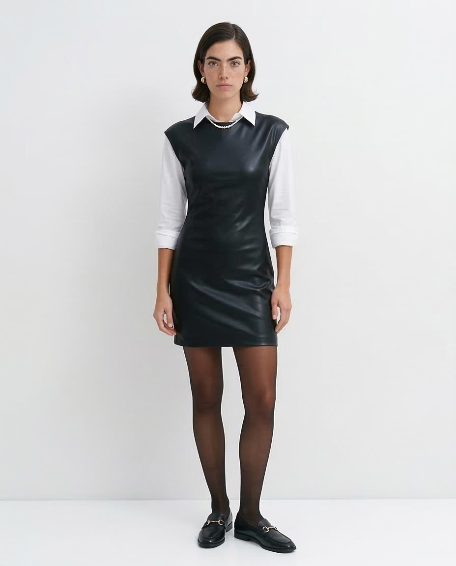 white faux leather dress Ravin Faux-Leather Mock Neck Mini Dress