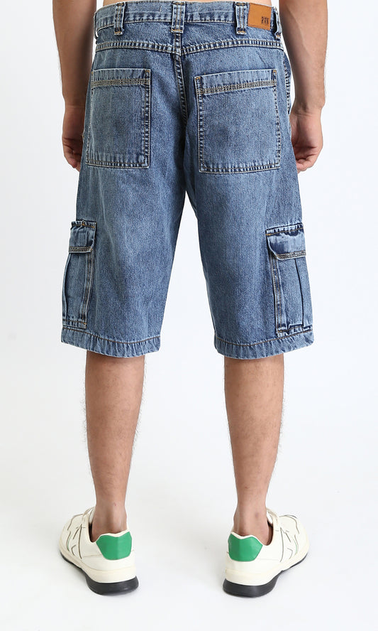 R207931 - Regular Fit Denim Shorts with Pockets - Standard Blue