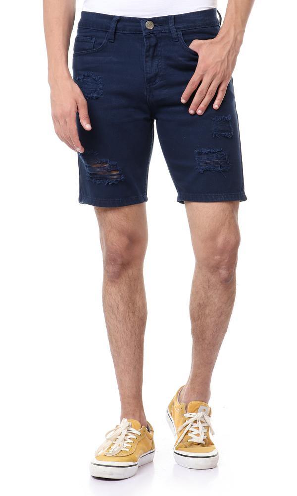 57278 Ripped Casual Denim Dark Blue Short - Ravin 