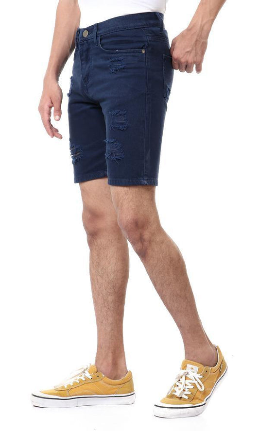 57278 Ripped Casual Denim Dark Blue Short - Ravin