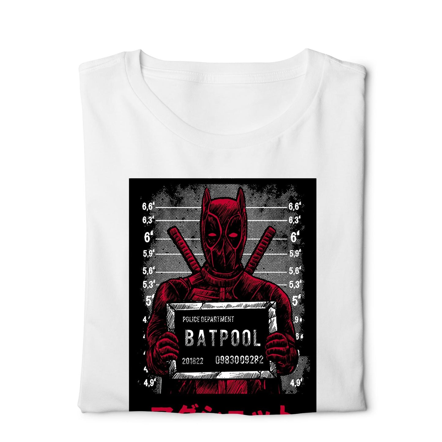 Deadpool vs Batman mugshot - Digital Graphics Basic T-shirt White - Ravin 