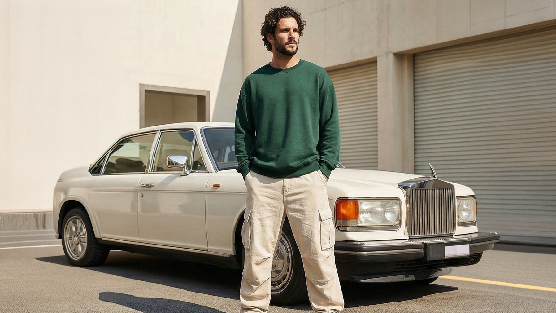 R215625 - Relaxed Fit Crew Neck Solid Sweatshirt - Dark Green