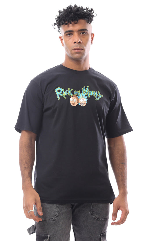 تيشيرت مريح أسود مطبوع سهل الارتداء