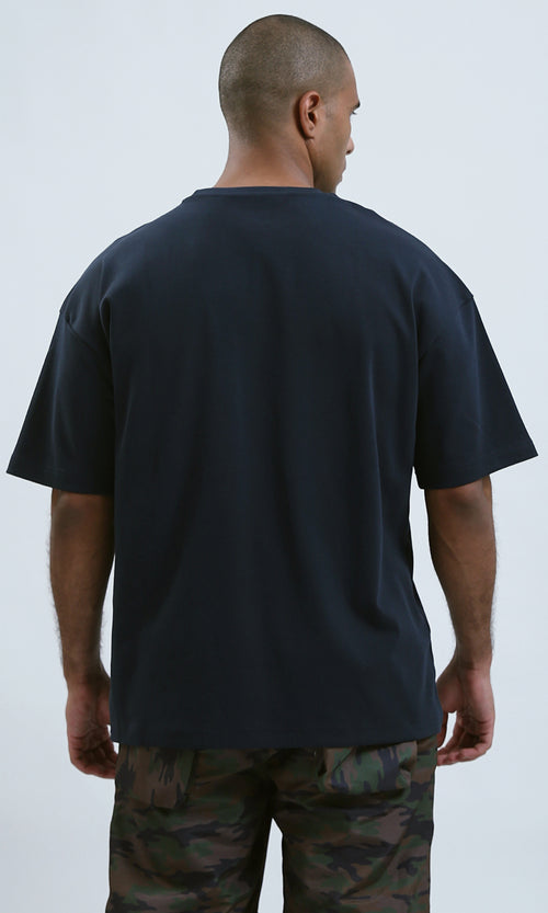 Urban Oversized Navy Crew-Neck Pocket Tee - O182414