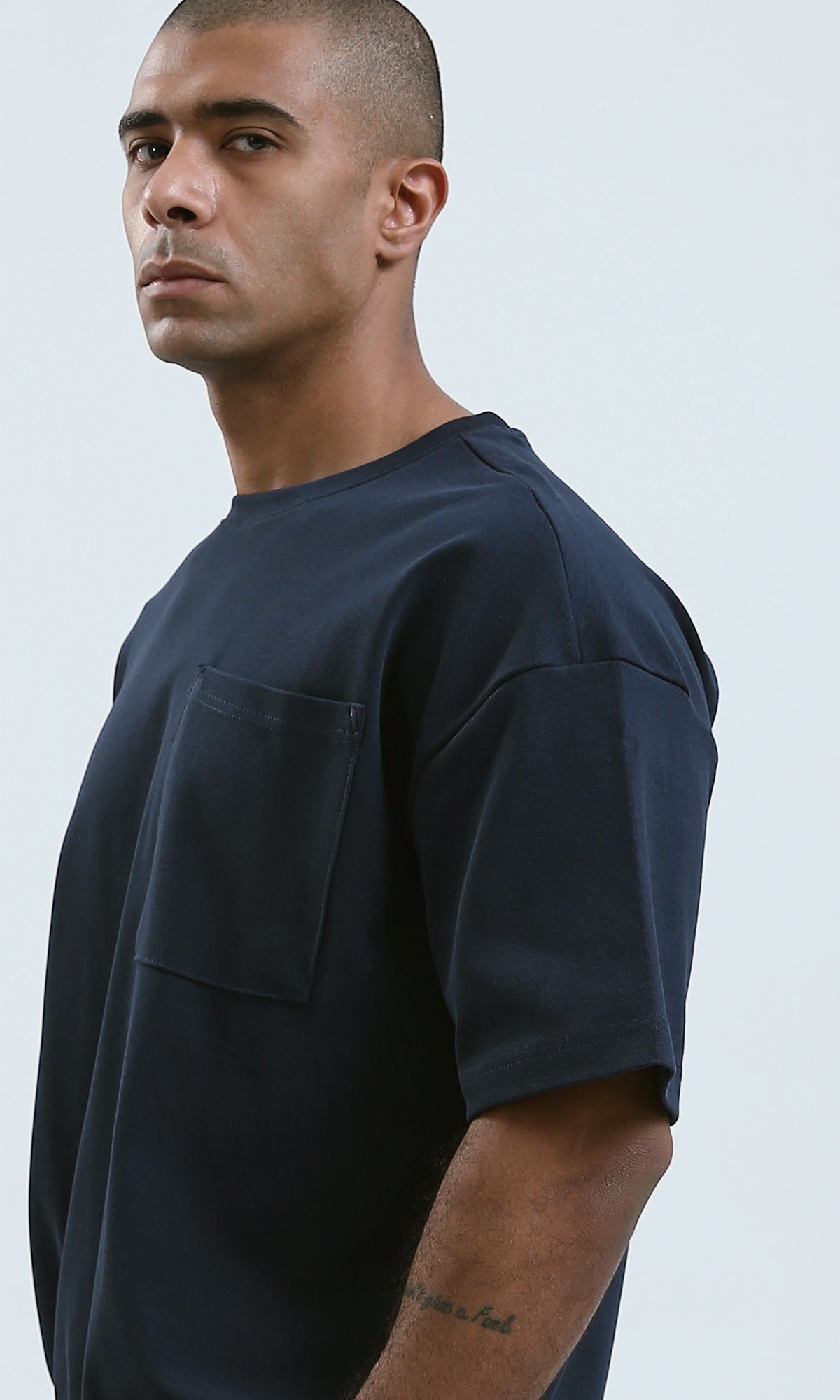 Urban Oversized Navy Crew-Neck Pocket Tee - O182414