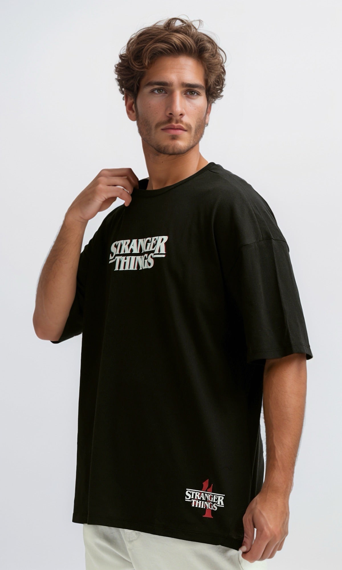 O182430 Black Casual Tee With Elbow-Sleeves