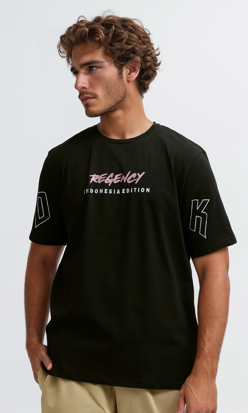 O182435 Printed "Regency" Slip On T-Shirt - Black