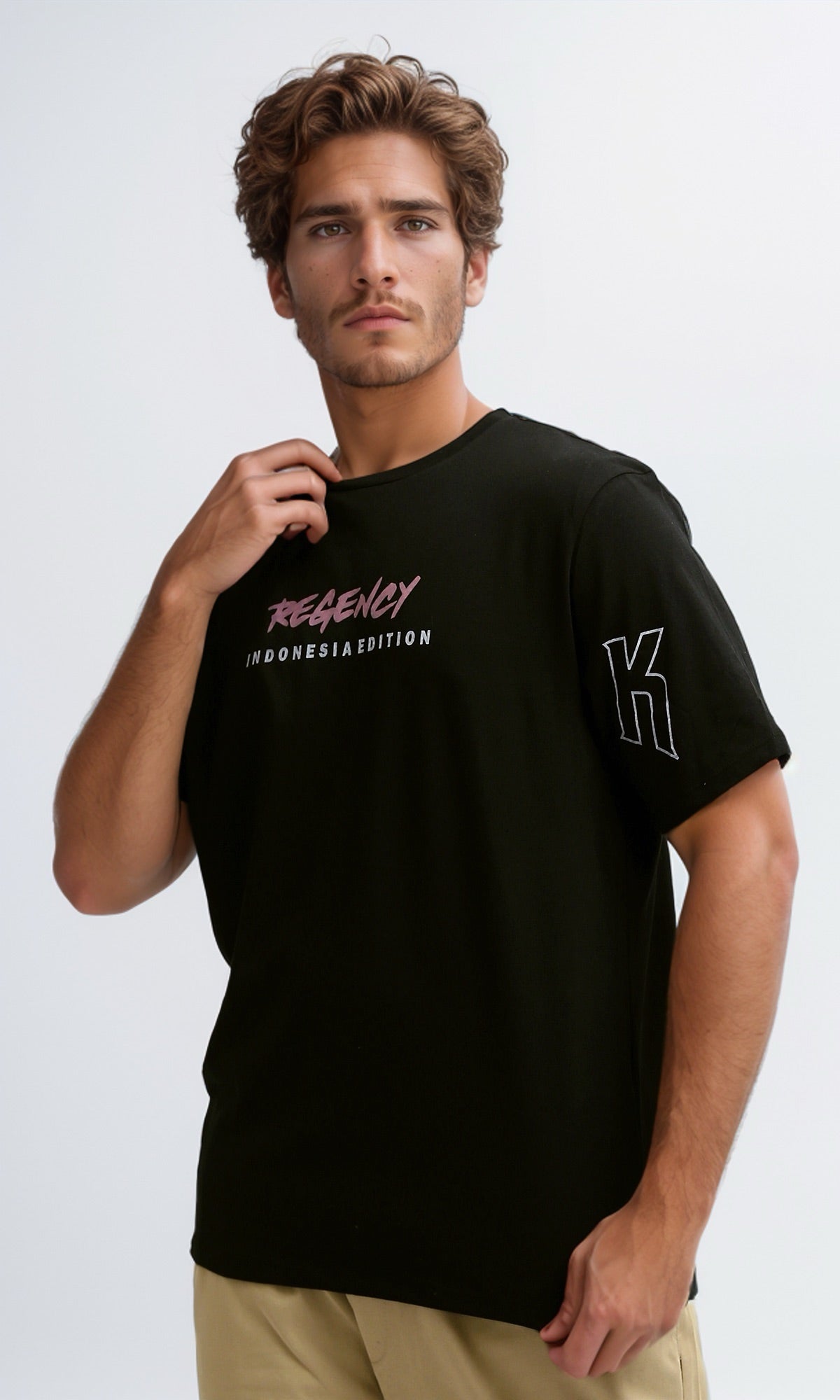O182435 Printed "Regency" Slip On T-Shirt - Black