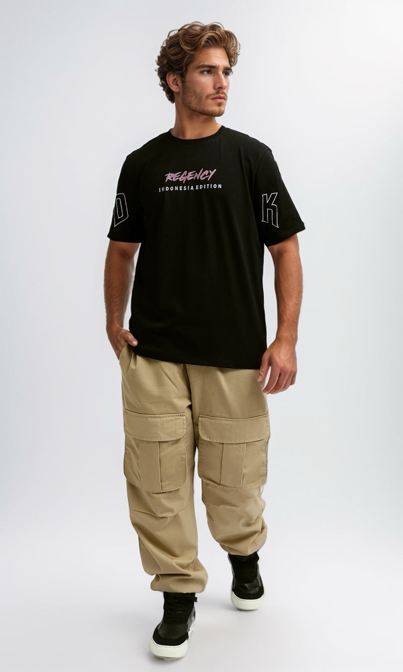 O182435 Printed "Regency" Slip On T-Shirt - Black