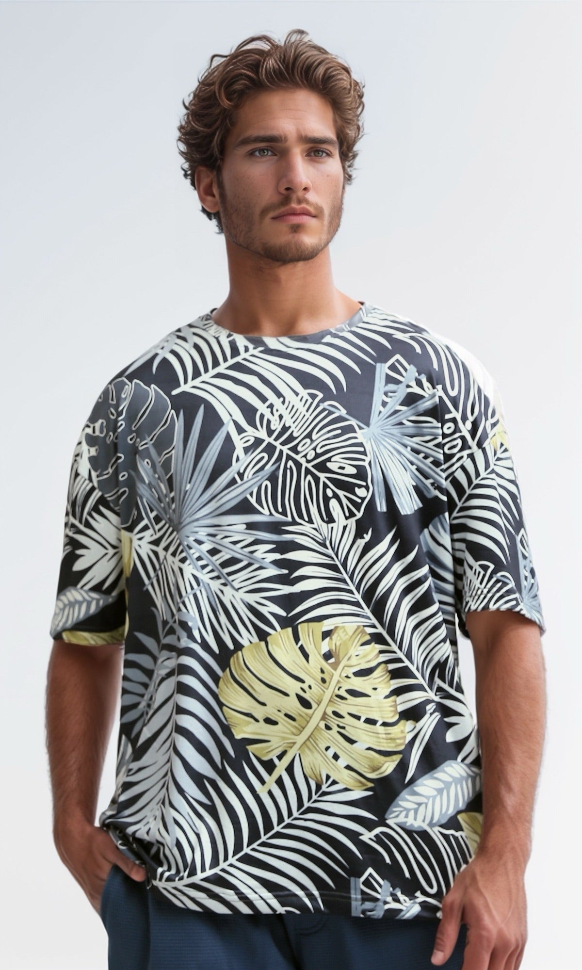 O182819 - Self Patterned Cotton Beach T-Shirt - Multicolor
