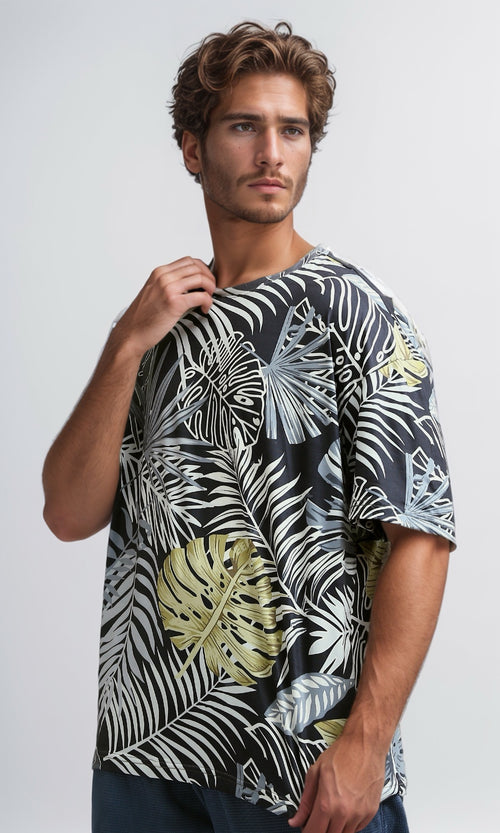 O182819 - Self Patterned Cotton Beach T-Shirt - Multicolor