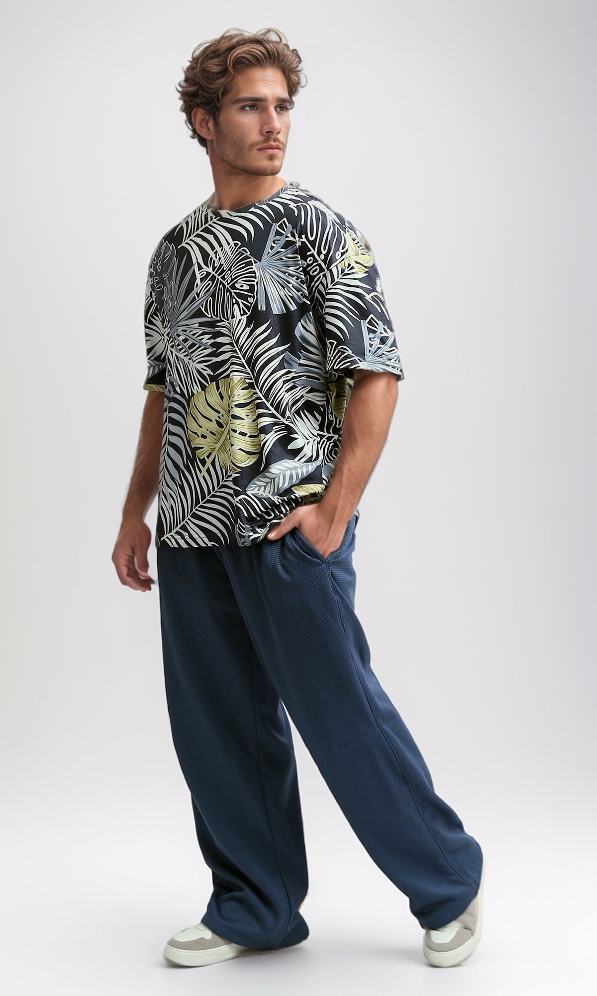 O182819 - Self Patterned Cotton Beach T-Shirt - Multicolor