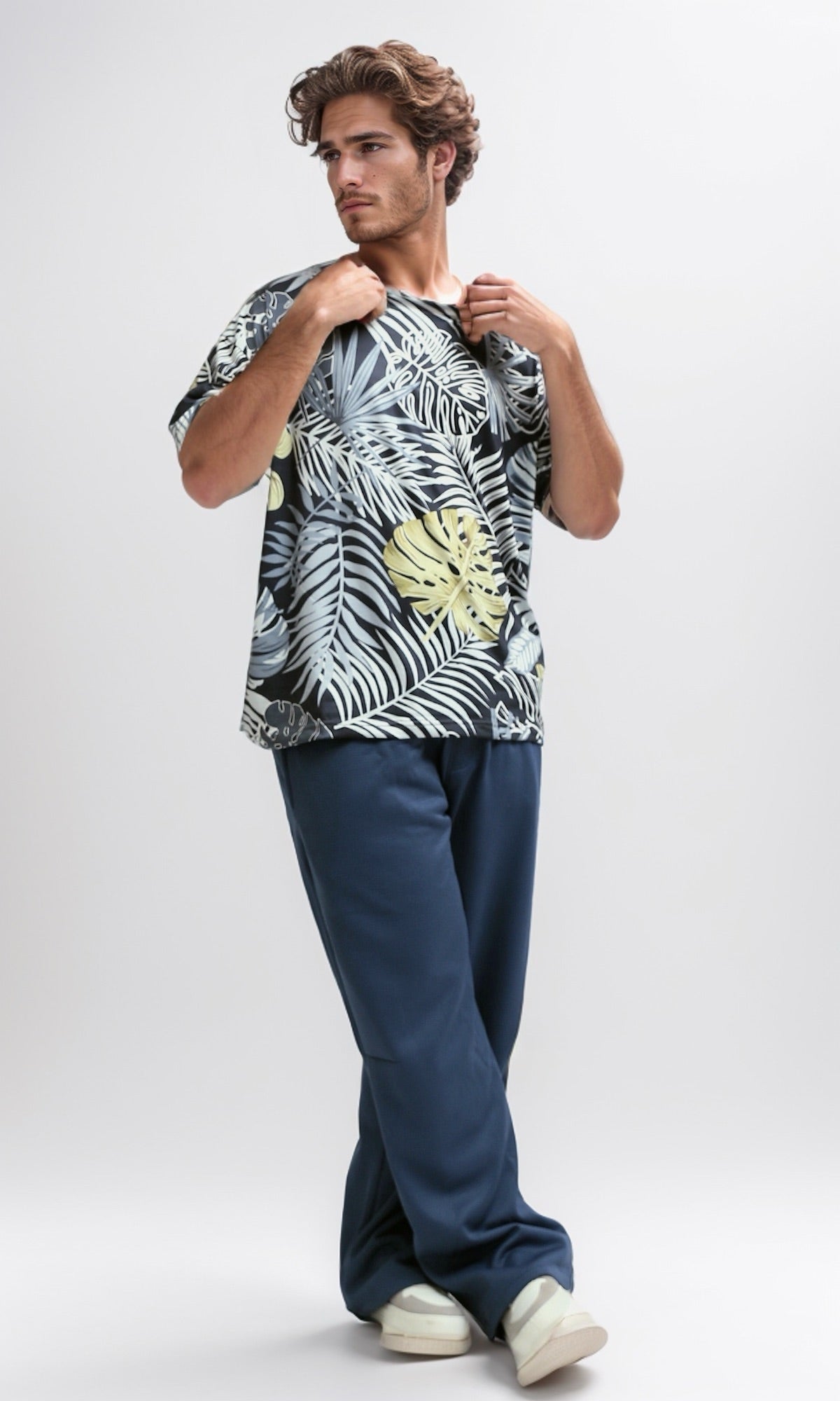 O182819 - Self Patterned Cotton Beach T-Shirt - Multicolor