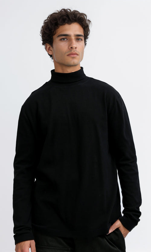 Sleek Black Mock Neck Long Sleeve T-Shirt - O188765