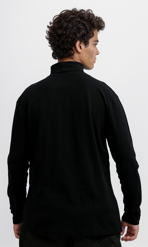 Sleek Black Mock Neck Long Sleeve T-Shirt - O188765