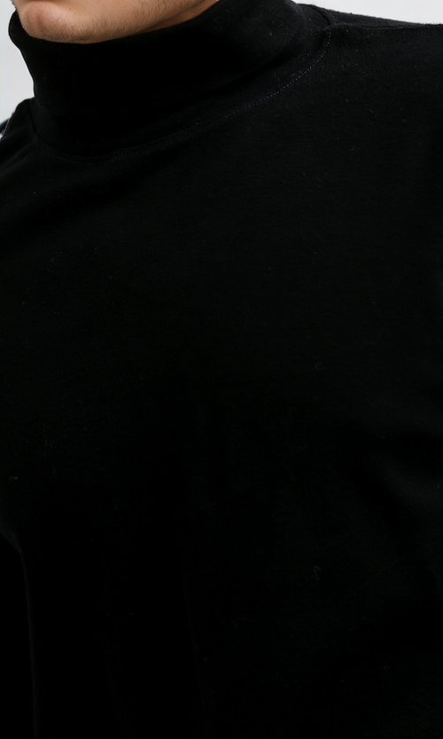 Sleek Black Mock Neck Long Sleeve T-Shirt - O188765