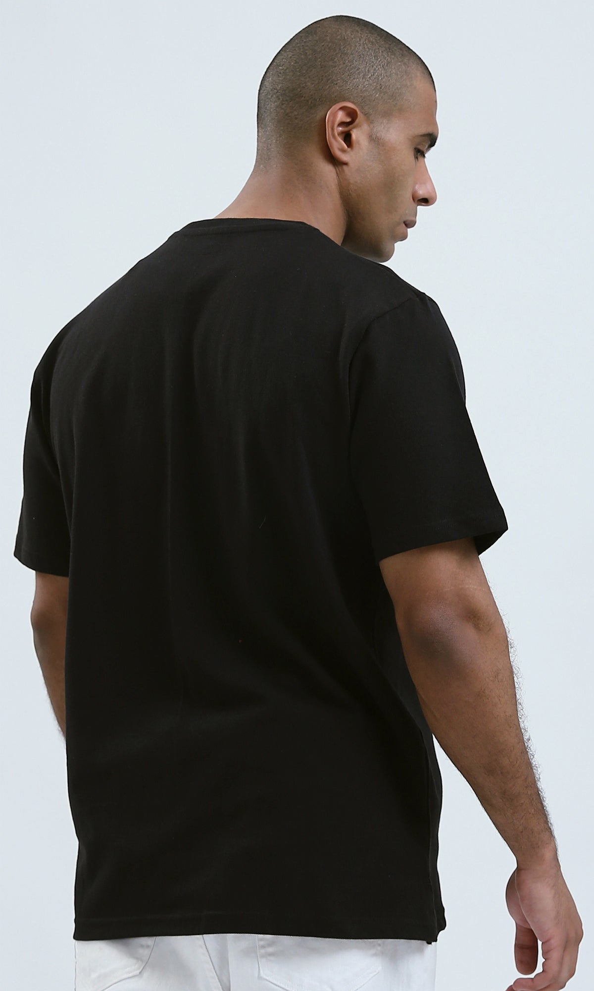 O191373 - Relaxed Fit Elbow Sleeves Black Casual Tee With Pocket